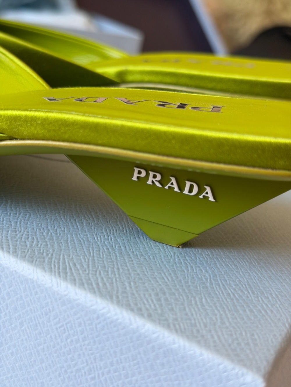 Prada Felce Green Satin Square Toe Mules Heels Size 37 - Picture 5 of 12